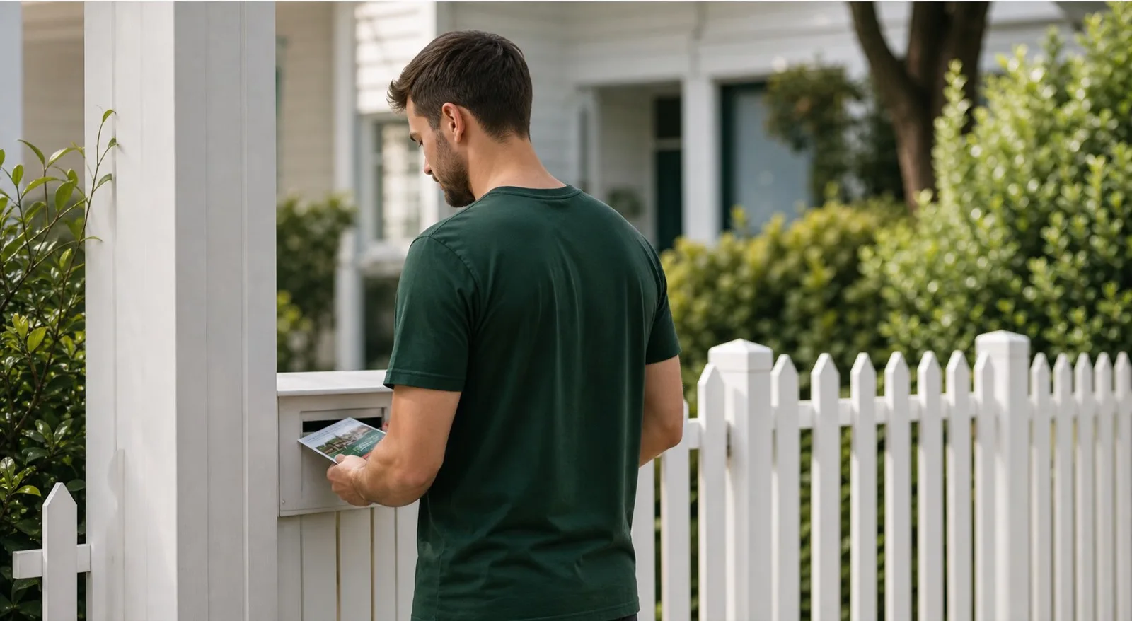A local distributor delivering a flyer to a residential letterbox